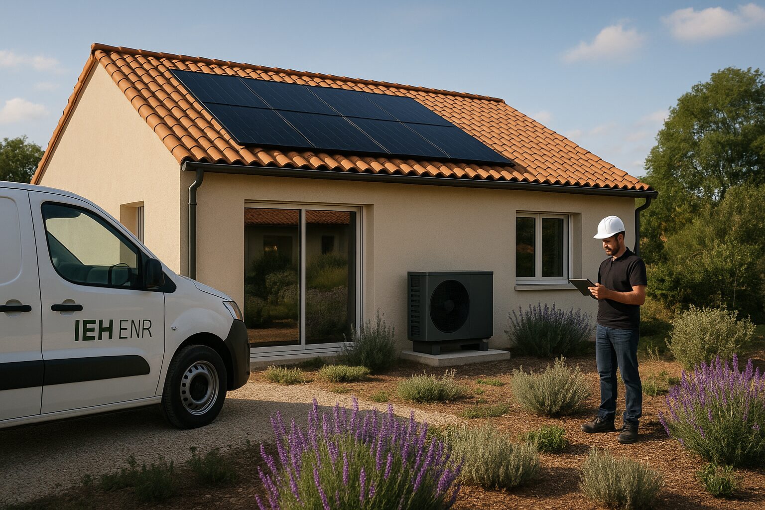 Maison en Haute-Garonne avec PAC air/eau et panneaux photovoltaïques, installés par IEH ENR à Bouloc