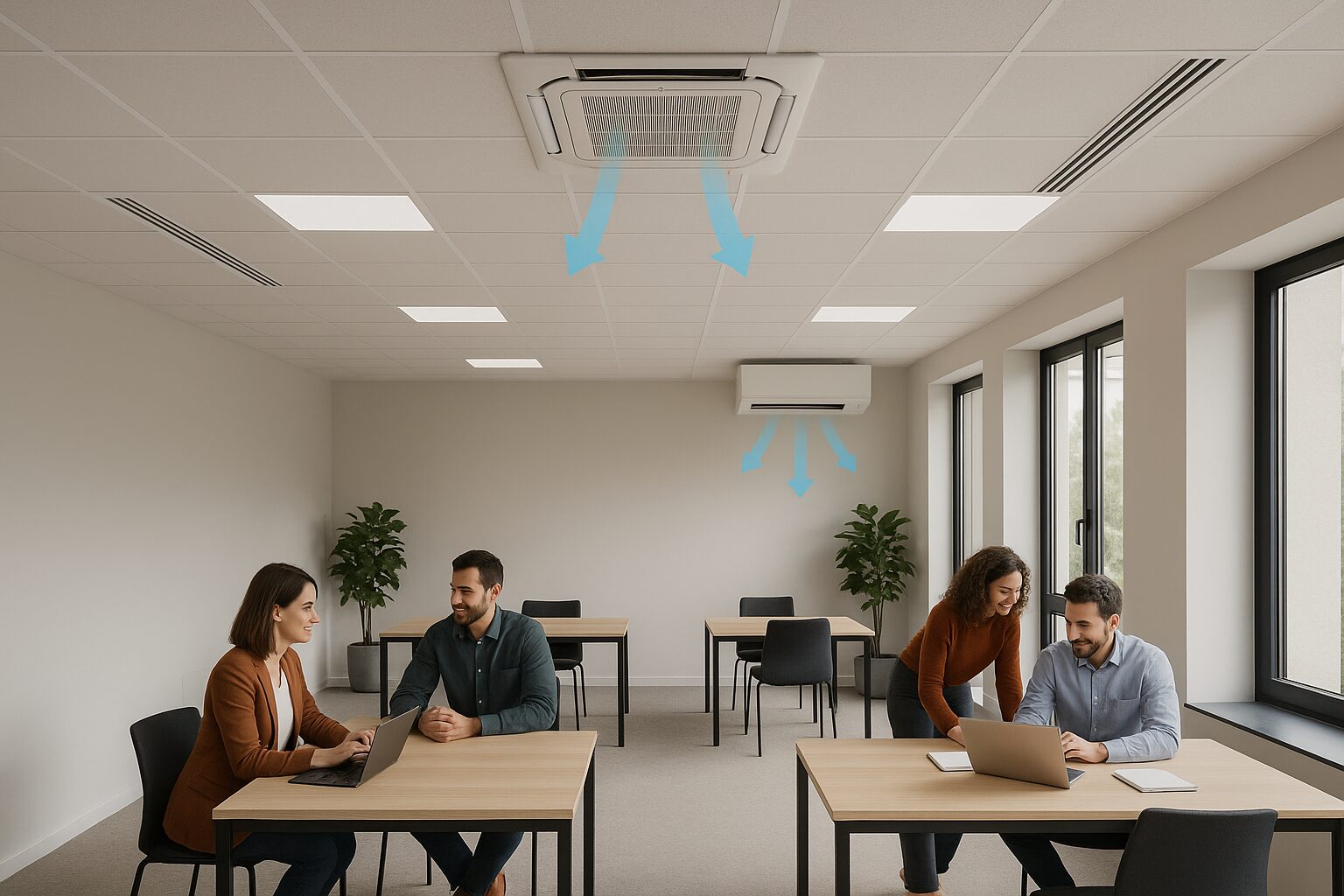 Cassette 4 voies, plafonnier et gainable pour open-space et restaurants à Toulouse – IEH ENR