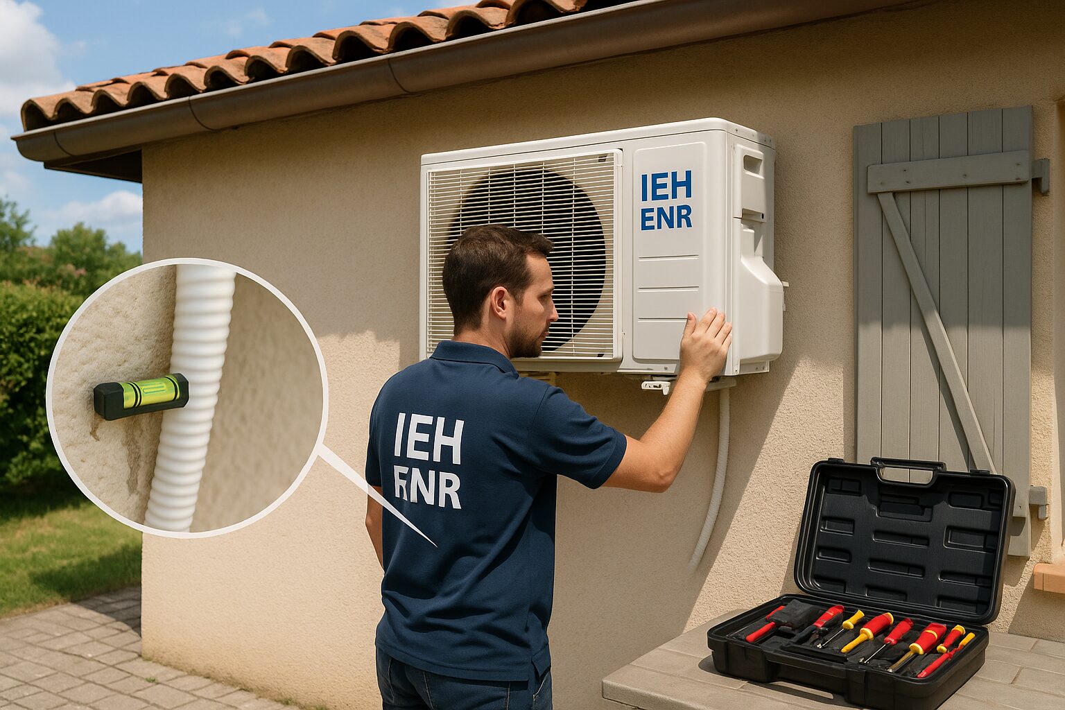 Technicien IEH ENR diagnostiquant une fuite de condensats sur clim à Bouloc (31)